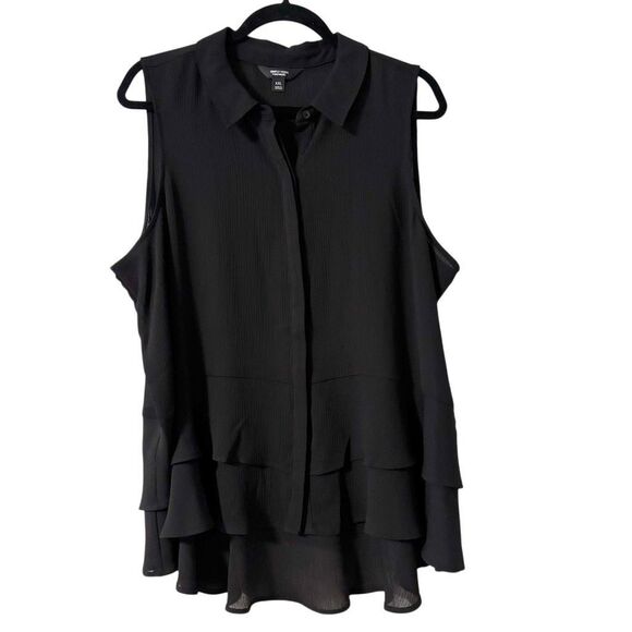 Simply Vera Vera Wang XXL black sleeveless collar hidden button front peplum tie - Picture 1 of 10